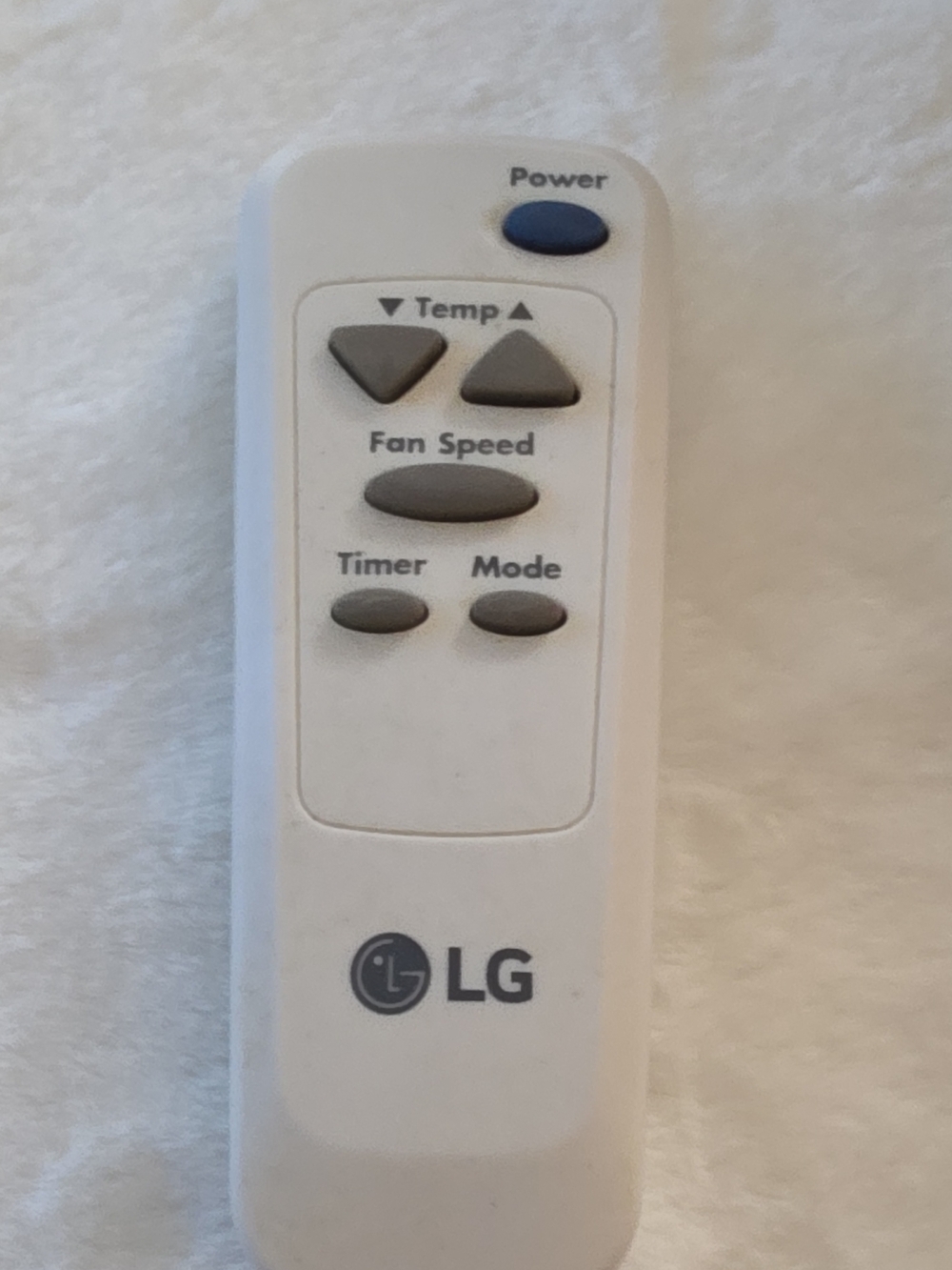 LG White Remote with Blue Power Button and Gray Controls